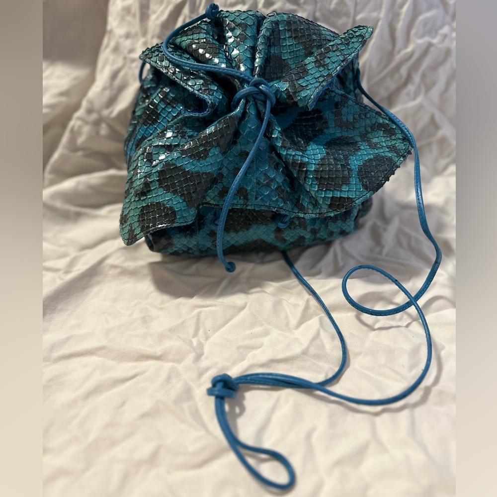 Carlos Falchi Blue Fatto Amano Butterfly Crossbody